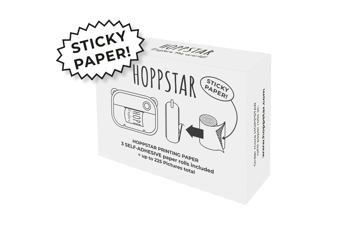 Hoppstar 3x Paper Rolls – White, Self Adhesive