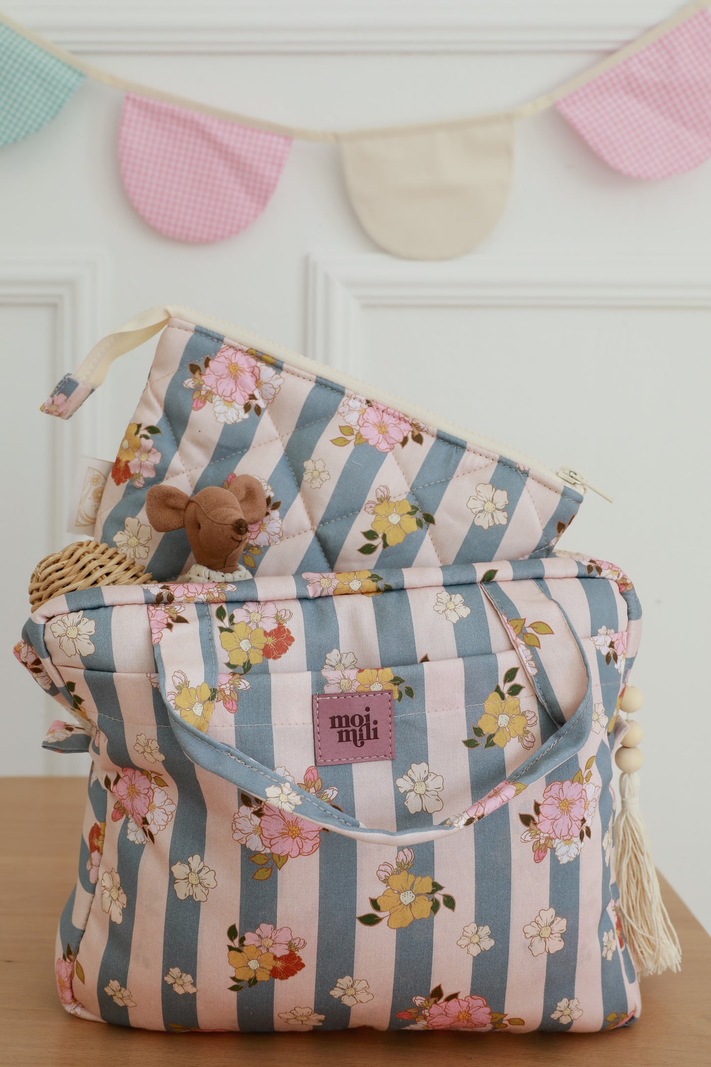 Large Make-Up Bag - Blue Stripes