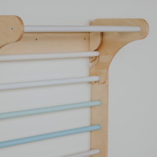 Pikler Triangle Climber with Swedish Wall Add-On (Ages 6m–7y) - Pastel