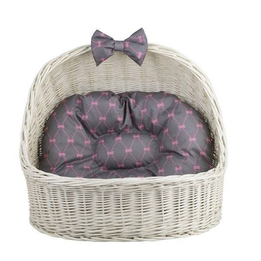 Whitewashed Wicker Pet House Elsa With Cushion